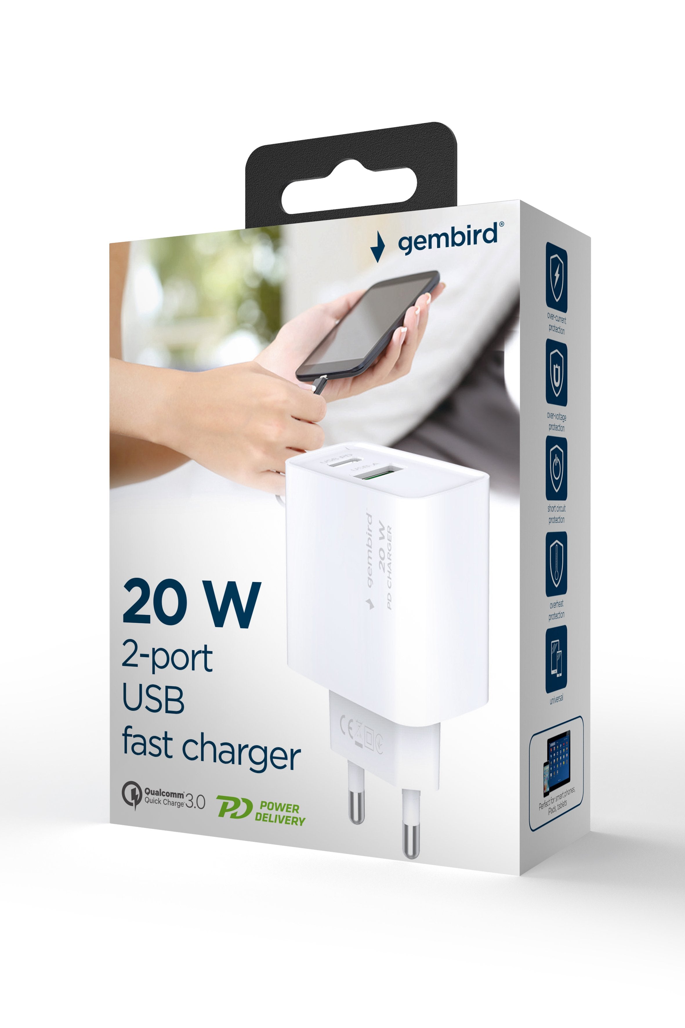 Cargador Rápido Pd Y Qc 3.0 Usb Tipo A + Tipo C, 20 W, Blanco