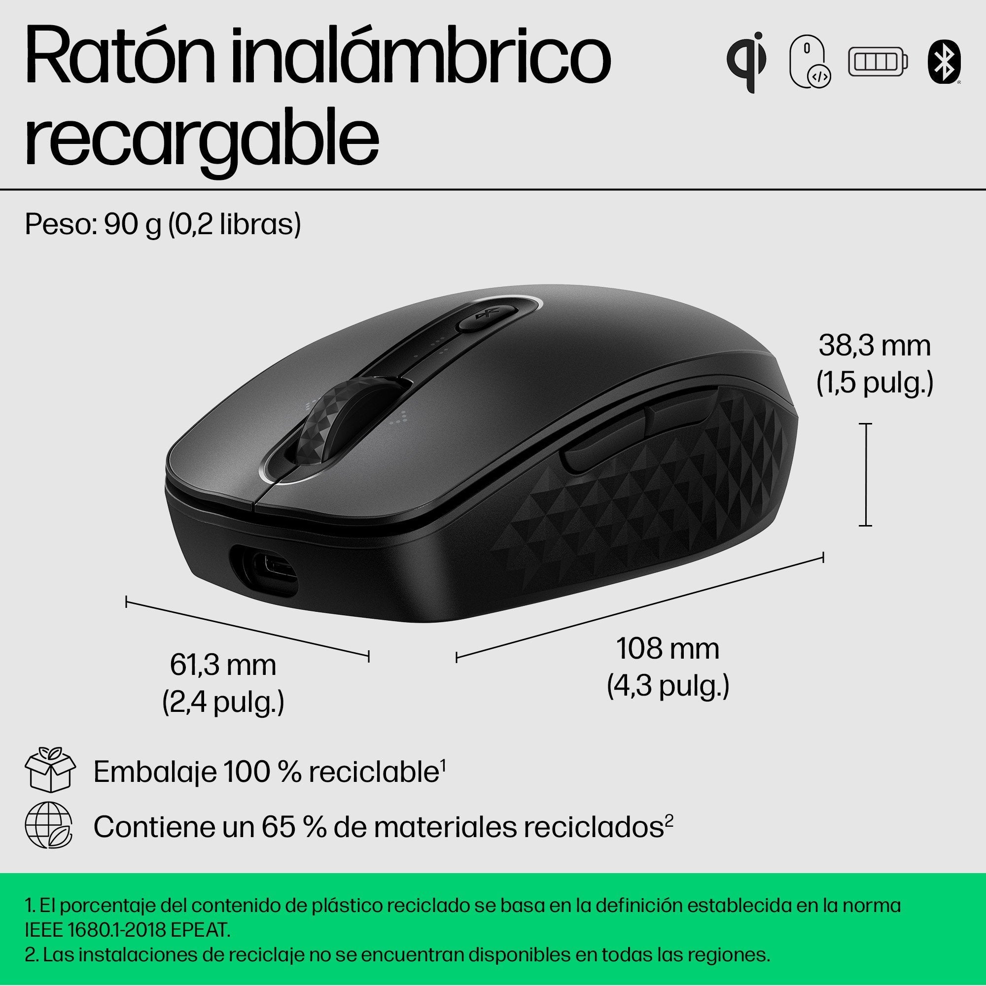 Ratón Hp 695 Qi-Charging - 7 Botones - Inalámbrico - Bluetooth - Negro