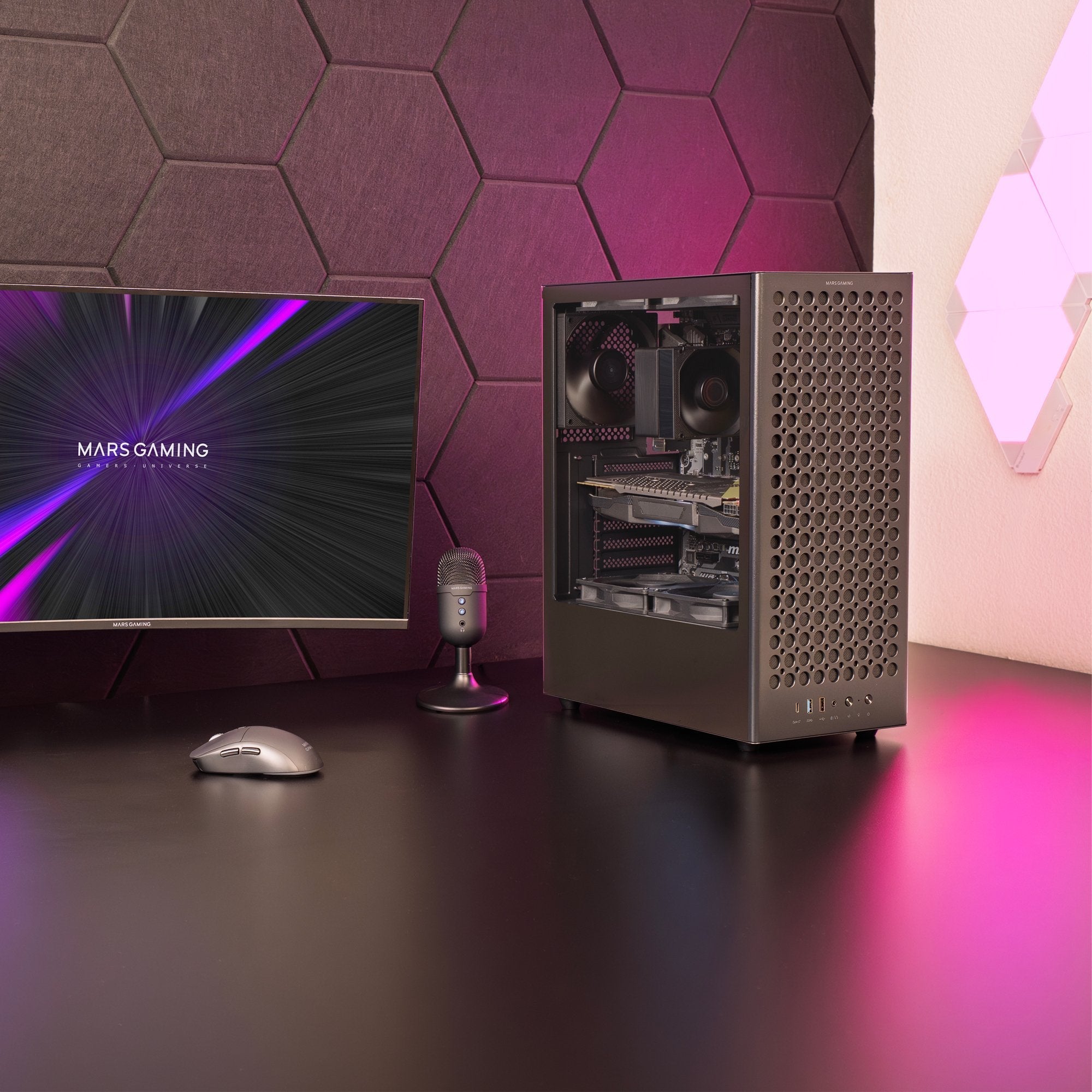 Caja Pc Atx Mars Gaming Mc-T800 Frontal Airdot Mesh 4x Ventiladores Fdb Cablehatch Usb-C Negro
