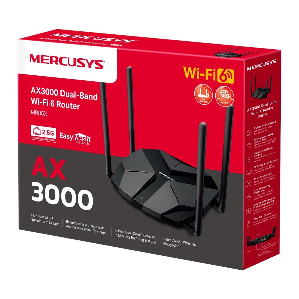 EAN 6957939002893 - Mercusys AX3000 router inalámbrico Gigabit Ethernet Doble banda (2,4 GHz / 5 GHz) Negro imagen 4