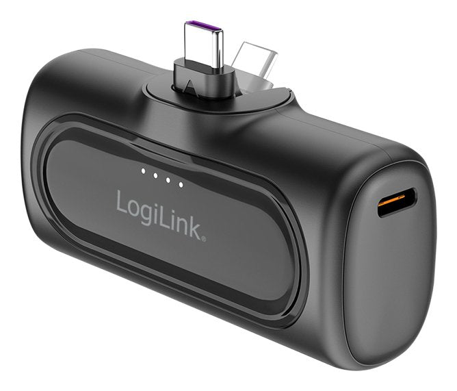 Bateria Externa Power Bank 5000 Mah, Conector Usb-C Integrado, Color Negro Lipo Logilink