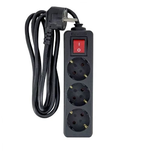 3-Way Schuko Socket On/Off Switch 1.5m Black