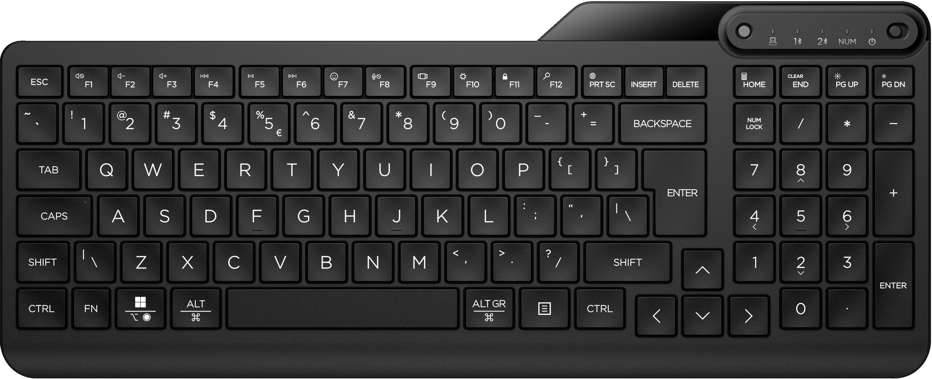 Teclado Español Hp 475 Modo Dual 12 Botones Programables Inalámbrico Bluetooth 5.3 Negro Azabache