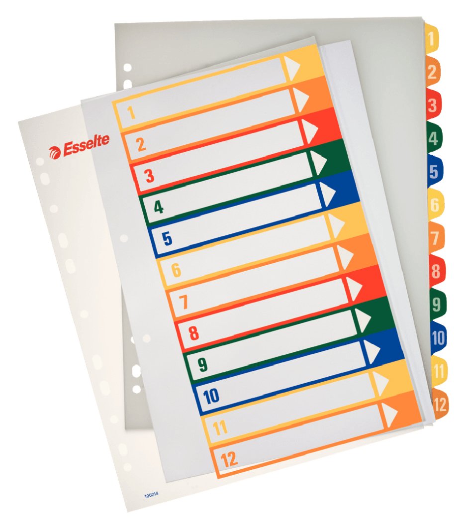 Esselte Indices Proyectos Imprimibles A4 Maxi Pp Tipo 1-12 Multicolor Material Pp Rigido 300 Micras Portada 350 Micras Tamaño A4 Maxi