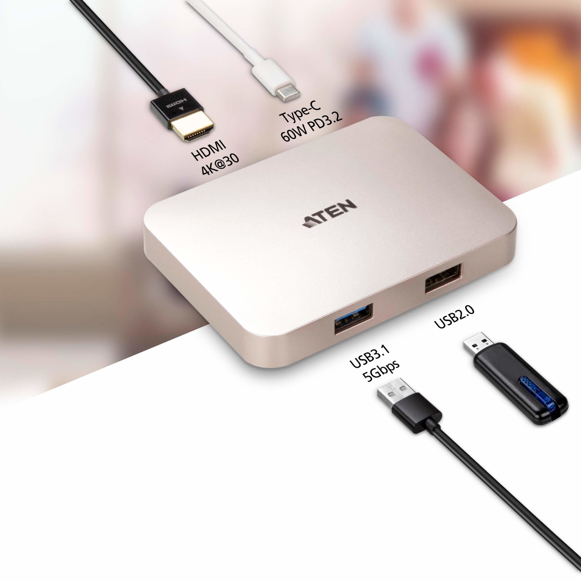 Miniestación De Acoplamiento Aten Uh3235 Usb-C 4k Ultra - Pd60w