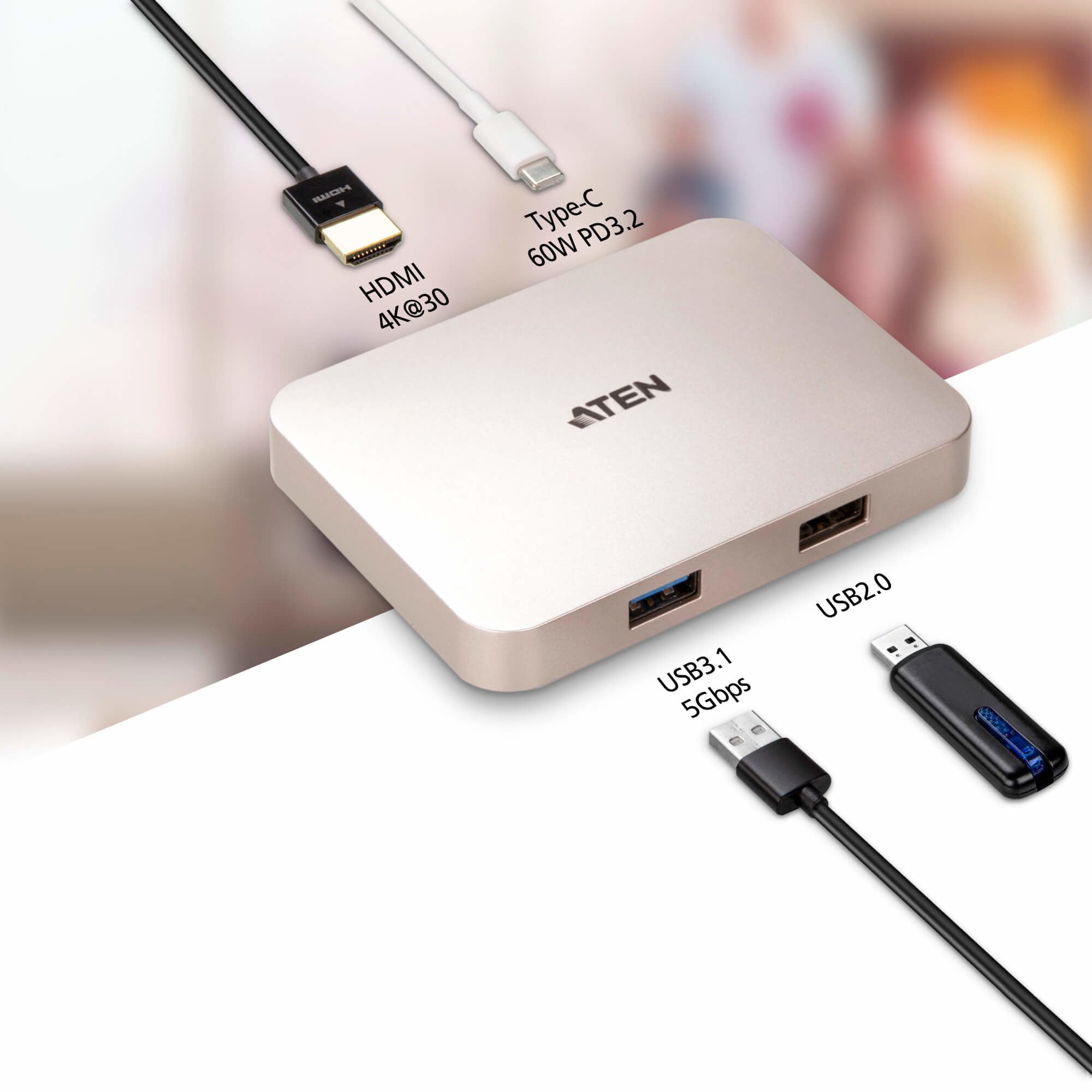 EAN 4719264649219 - ATEN UH3235 USB 2.0 Type-C Oro rosa imagen 3
