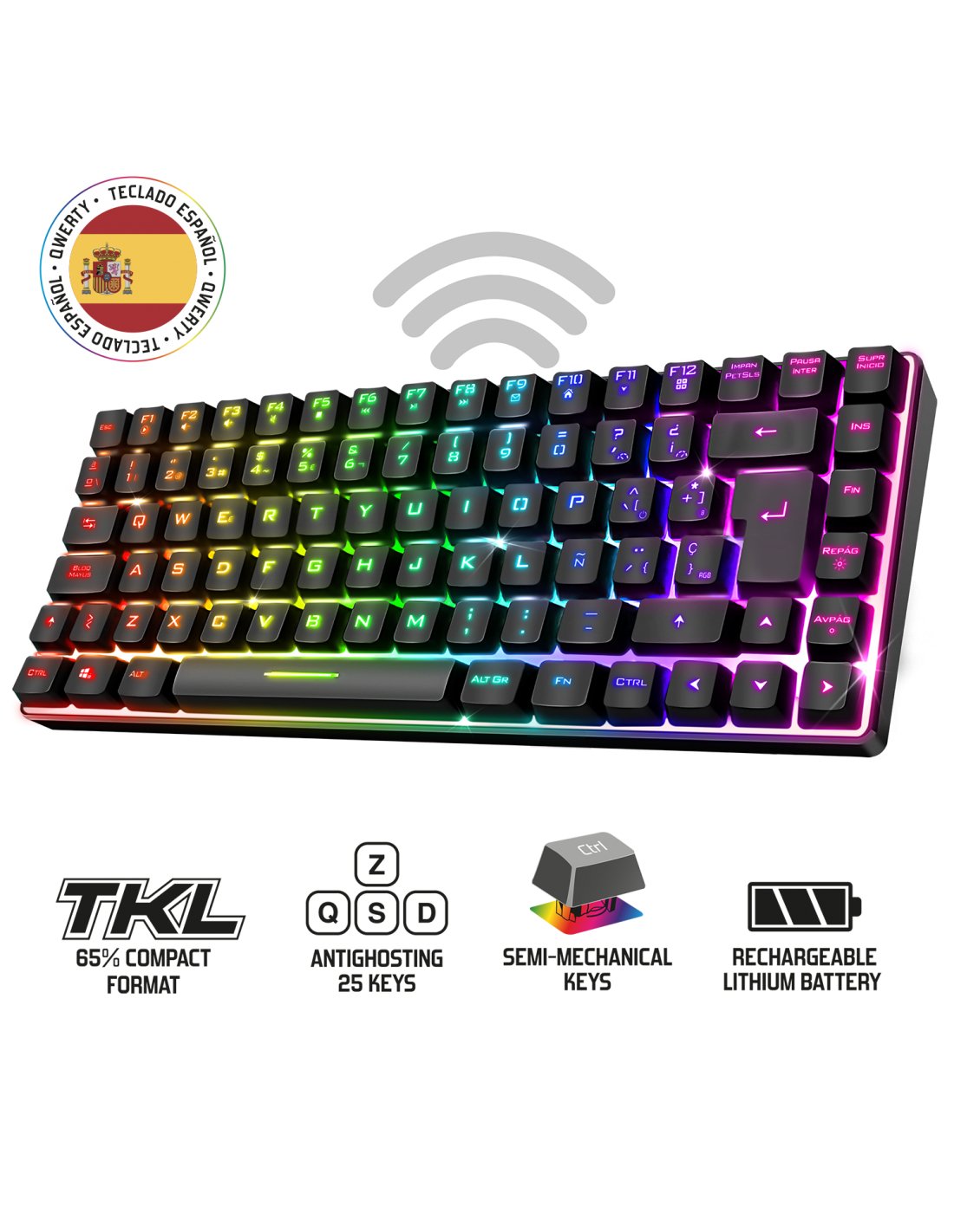 Teclado Español Semi-Mecanico Spirit Of Gamer Elite K70 Rgb Inalambrico
