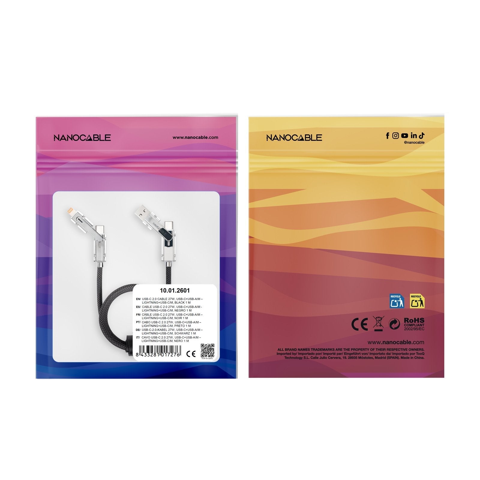 Cable Usb-C+Usb-A/M - Lightning+Usb-C/M 2.0 27w 1m
