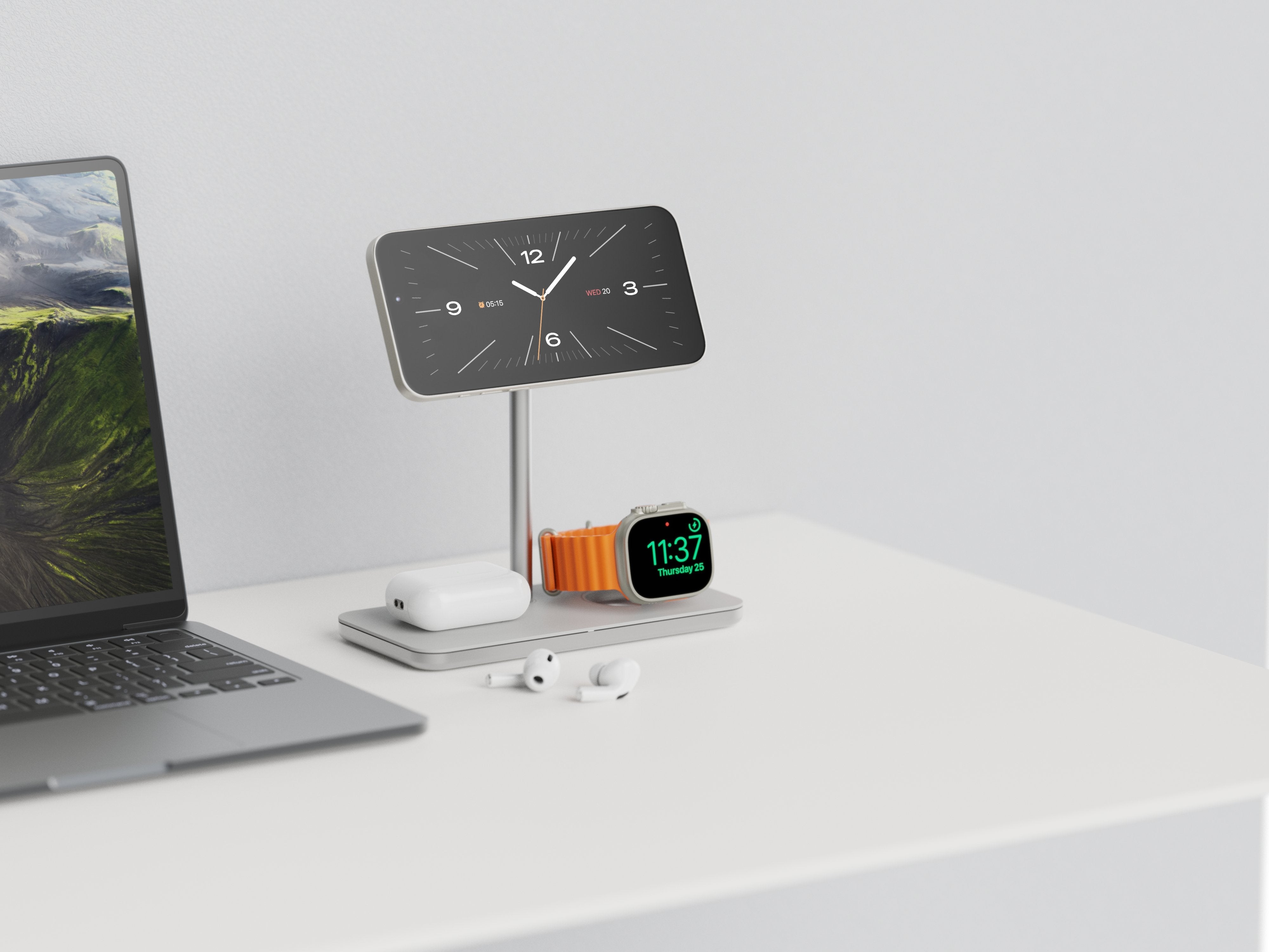 Soporte Base De Carga Inalambrico 3en1 Magsafe Plata Linq Carga Magnética Qi2/ Certificación Mfi Para Apple Watch