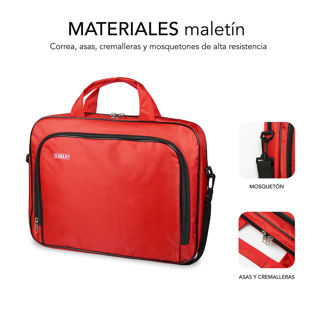 Maletín Subblim Oxford Red Para Portátiles Hasta 15.4'-16'/39.1-40.64cm Interior Acolchado Bolsillo Exterior Correa De Hombro