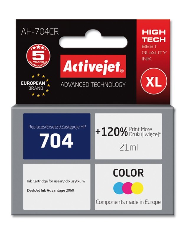 EAN 5901452156299 - Activejet AH-704CR cartucho de tinta 1 pieza(s) Compatible Alto rendimiento (XL) Cian, Magenta, Amarillo imagen 2
