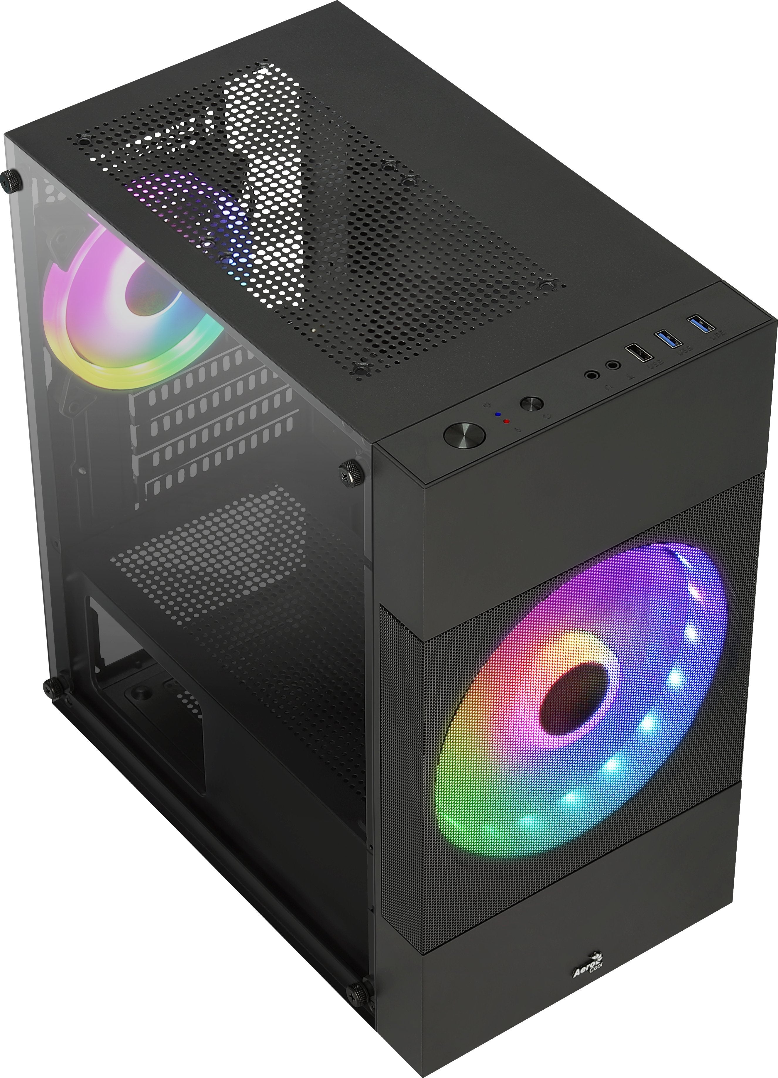 Caja Pc Aerocool Atomic Lite V1 Mini-Tower, Frgb, Vidrio Templado - Negro