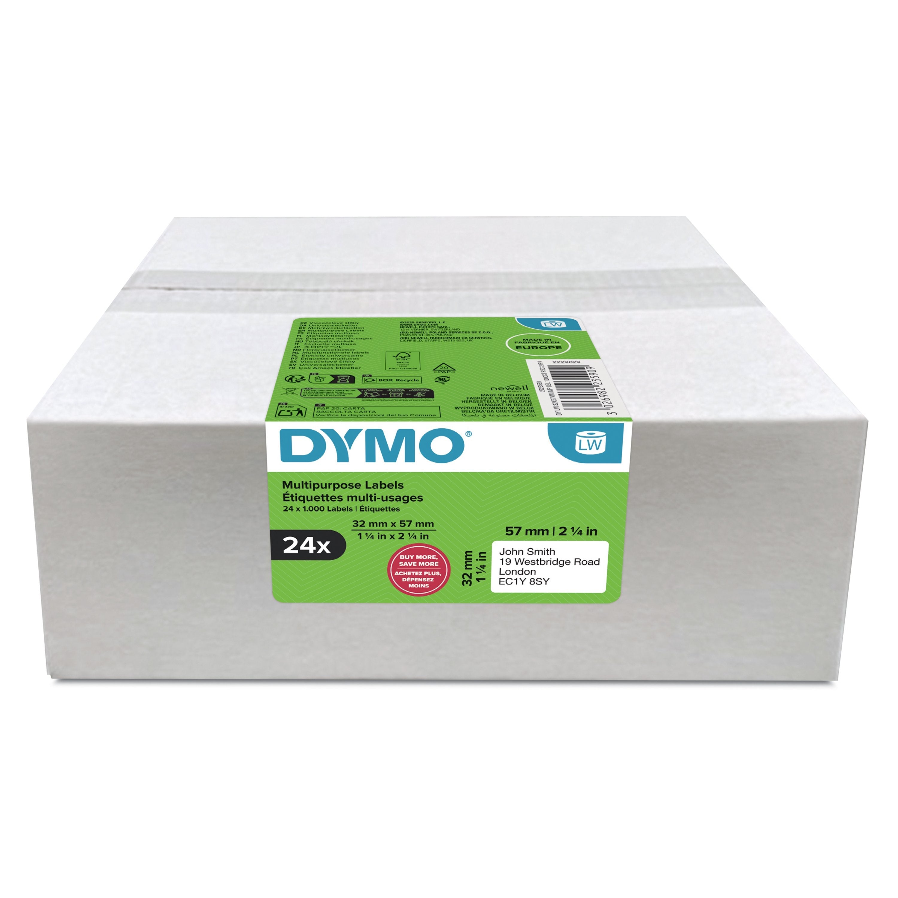 Paquete Económico De Etiquetas Multiusos Dymo Labelwriter Original, 32 X 57 Mm, 24 Rollos Con 1000 Etiquetas Cada Uno 2223590