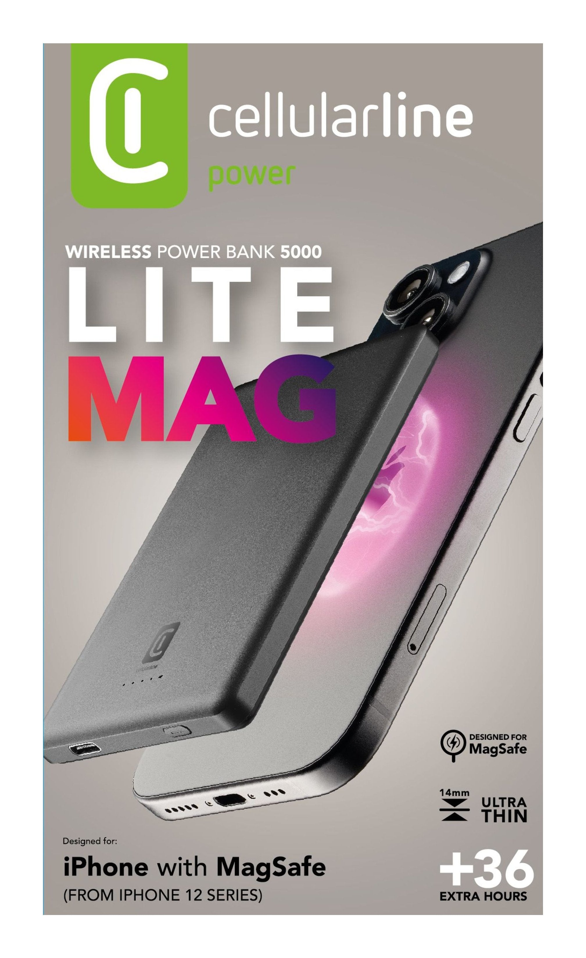 Cellularline Powerbank Iphone Mag Lite 5000mha Magsafe Gray