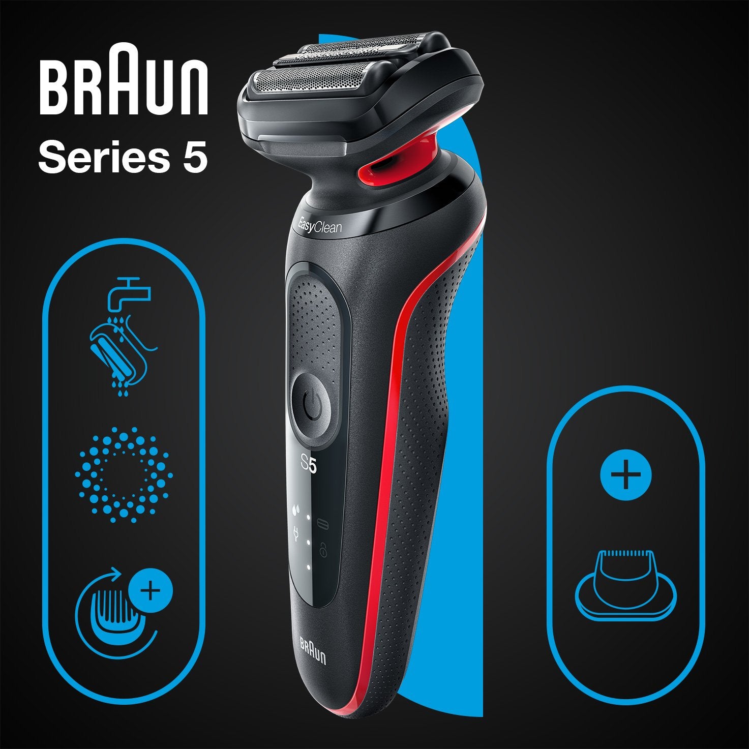 EAN 4210201429333 - Braun Series 5 51-R1200S afeitadora Máquina de afeitar de láminas Recortadora Negro, Rojo imagen 3