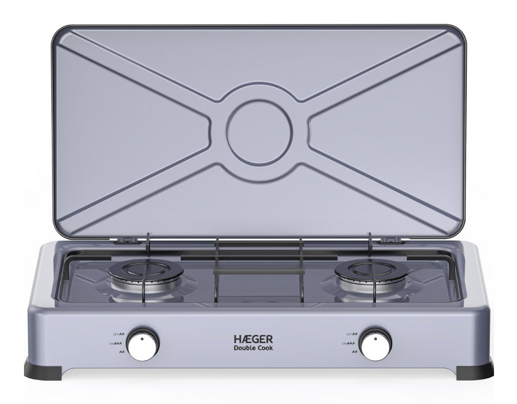 Hornillo De Gas 2 Fuegos Double Cook Gris Haeger Dos Quemadores/ Fácil Limpieza
