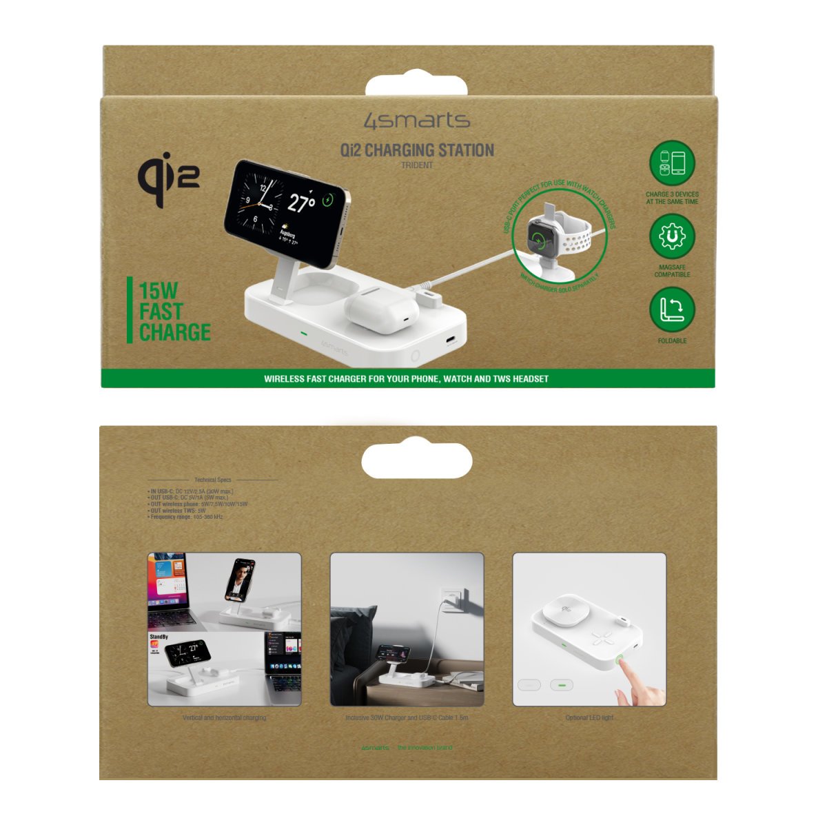 EAN 4252011907878 - 4smarts Qi2 Universal Blanco Corriente alterna Cargador inalámbrico Carga rápida Interior imagen 7