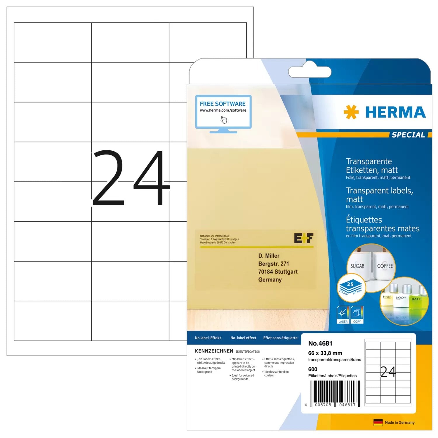 EAN 4008705046817 - HERMA 4681 etiqueta de impresora Transparente Etiqueta para impresora autoadhesiva imagen 1