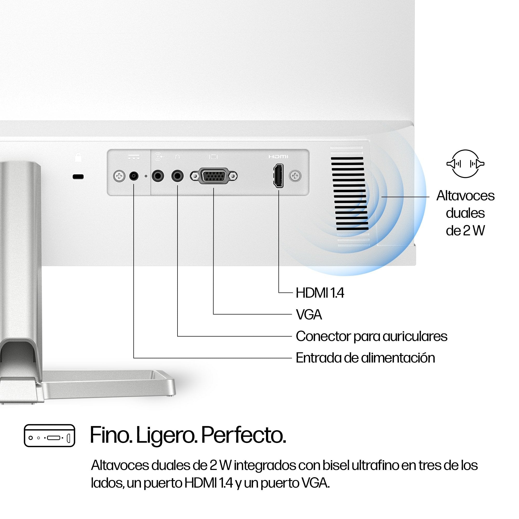 Hp 524sa, Monitor Led 23,8" Blanco/Plateado, Fullhd, Ips, Hdmi, Vga, Altavoces, Panel De 100 Hz)