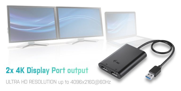 I-Tec Usb 3.0 Display Port 2x Dp 4k Ultra Hd 4096x2160 60hz Display Adapter With Displaylink Chip 6950 For Macos Windows Android