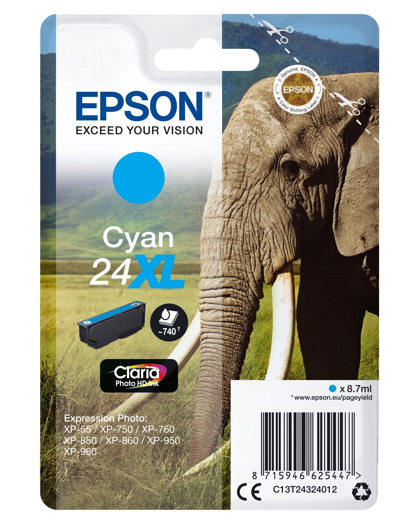 Tinta Original Epson Nº24 Xl Alta Capacidad Cian