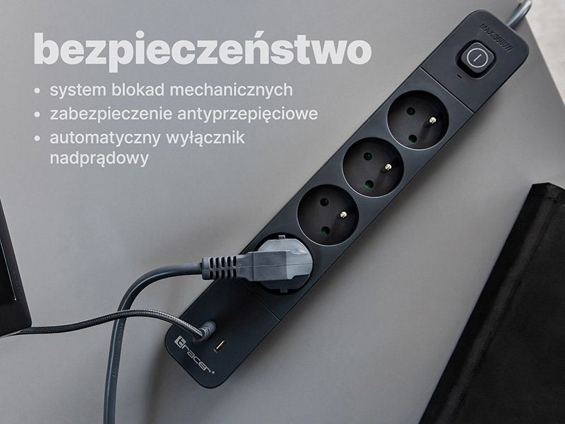 Tracer Power Line+ 1,5 M 4 Gniazd Usb Pd18w Grafitowy