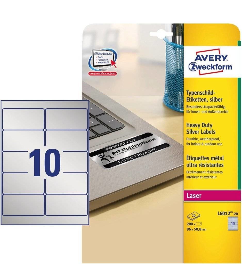 EAN 4004182060124 - Avery L6012-20 etiqueta autoadhesiva Rectángulo redondeado Permanente Plata 200 pieza(s) imagen 2