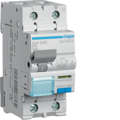 Hager Fi-Ls 1p+N 10ka B-16a 30ma Ada516d ** Tipo A