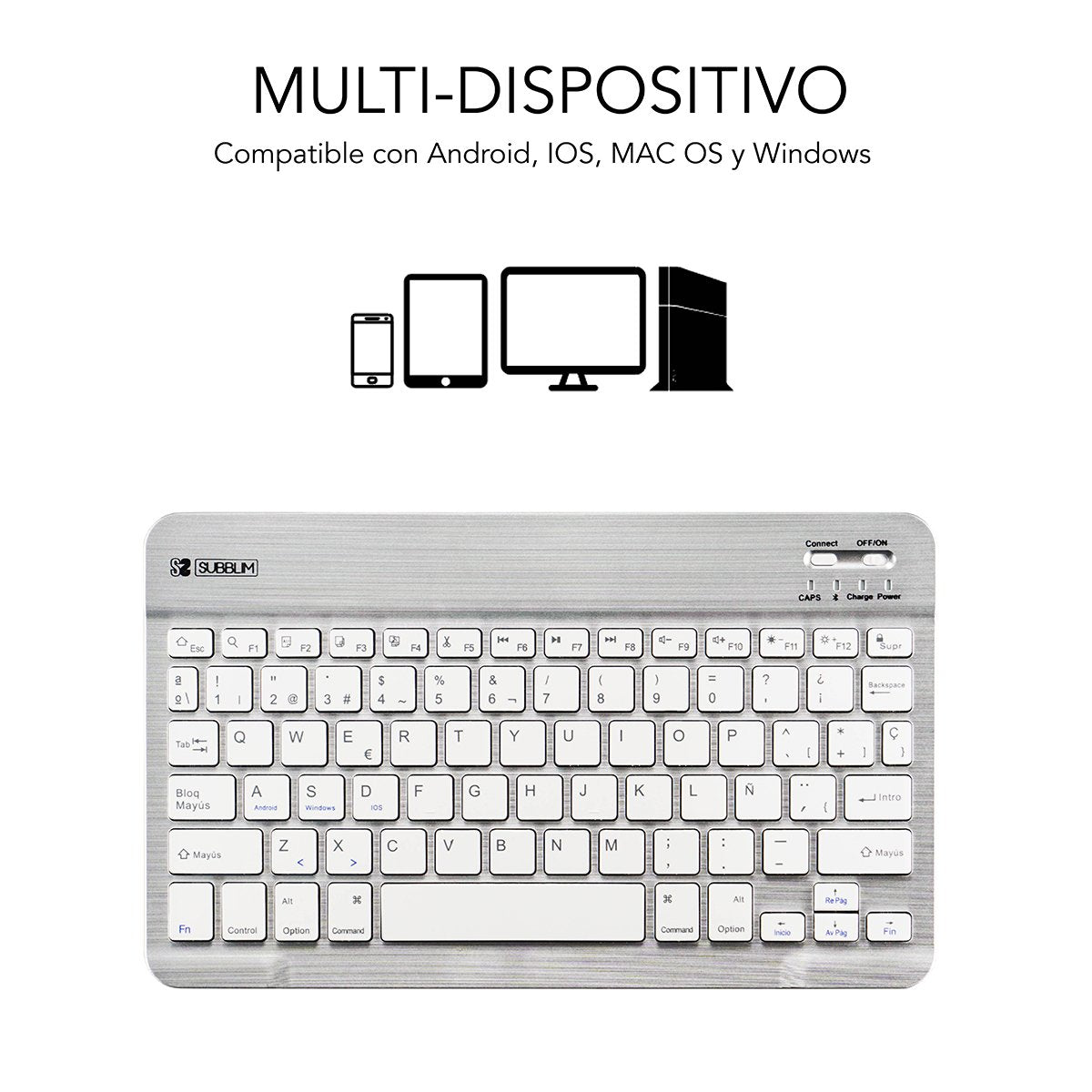 EAN 8436586740566 - SUBBLIM TECLADO SMART BLUETOOTH SILVER QWERTY Español Plata, Blanco imagen 2
