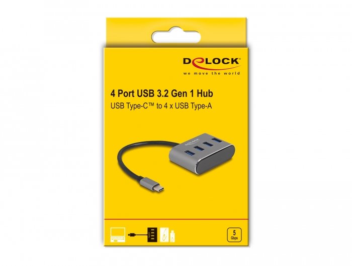 Delock 4 Port Usb 3.2 Gen 1 Hub Mit Usb Type-C Anschluss - Usb Typ-A Buchsen Oben
