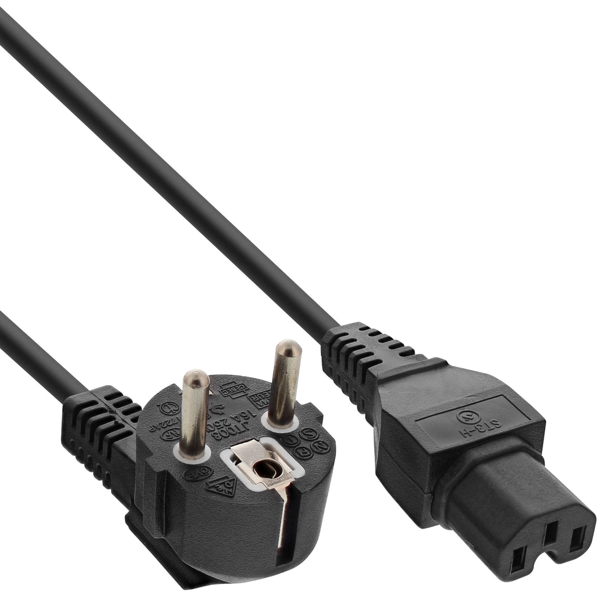 Pack 25 Pcs. Bulk-Pack Inline® Power Cable Type F German Angled A C15 Straight 2m Black