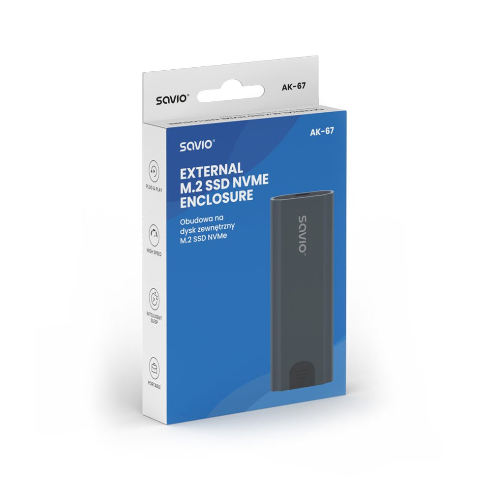 Carcasa Para Unidad Externa Savio M.2 Ssd Nvme, Usb-C 3.1, Ak-67, Gris