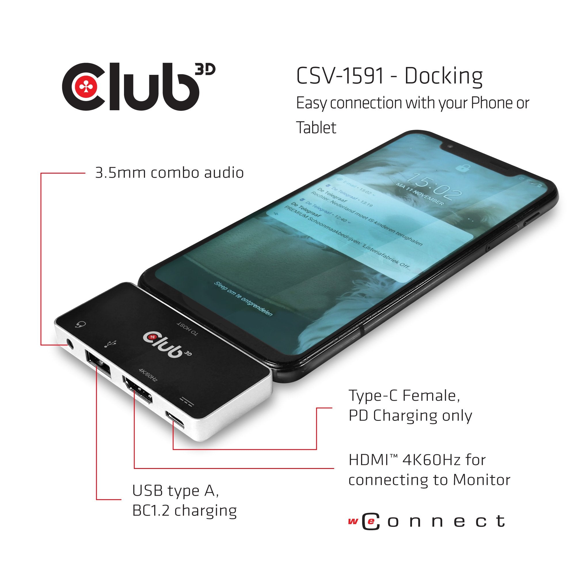 EAN 8719214471453 - CLUB3D CSV-1591 base para portátil y replicador de puertos Acoplamiento USB 3.2 Gen 1 (3.1 Gen 1) Type-C imagen 2