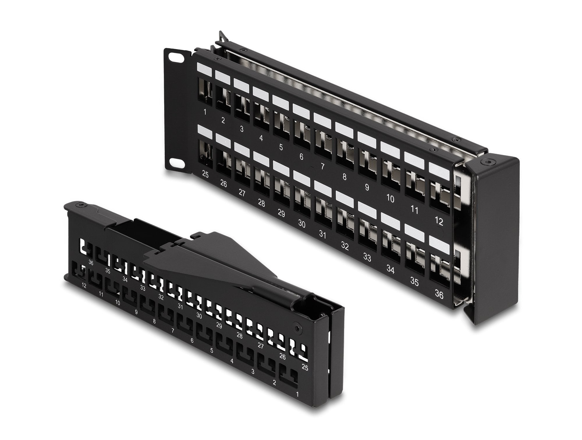 Delock 19 Keystone Patchpanel 48 Port Mit Entlastungsschiene 2 He Gewinkelt Schwarz