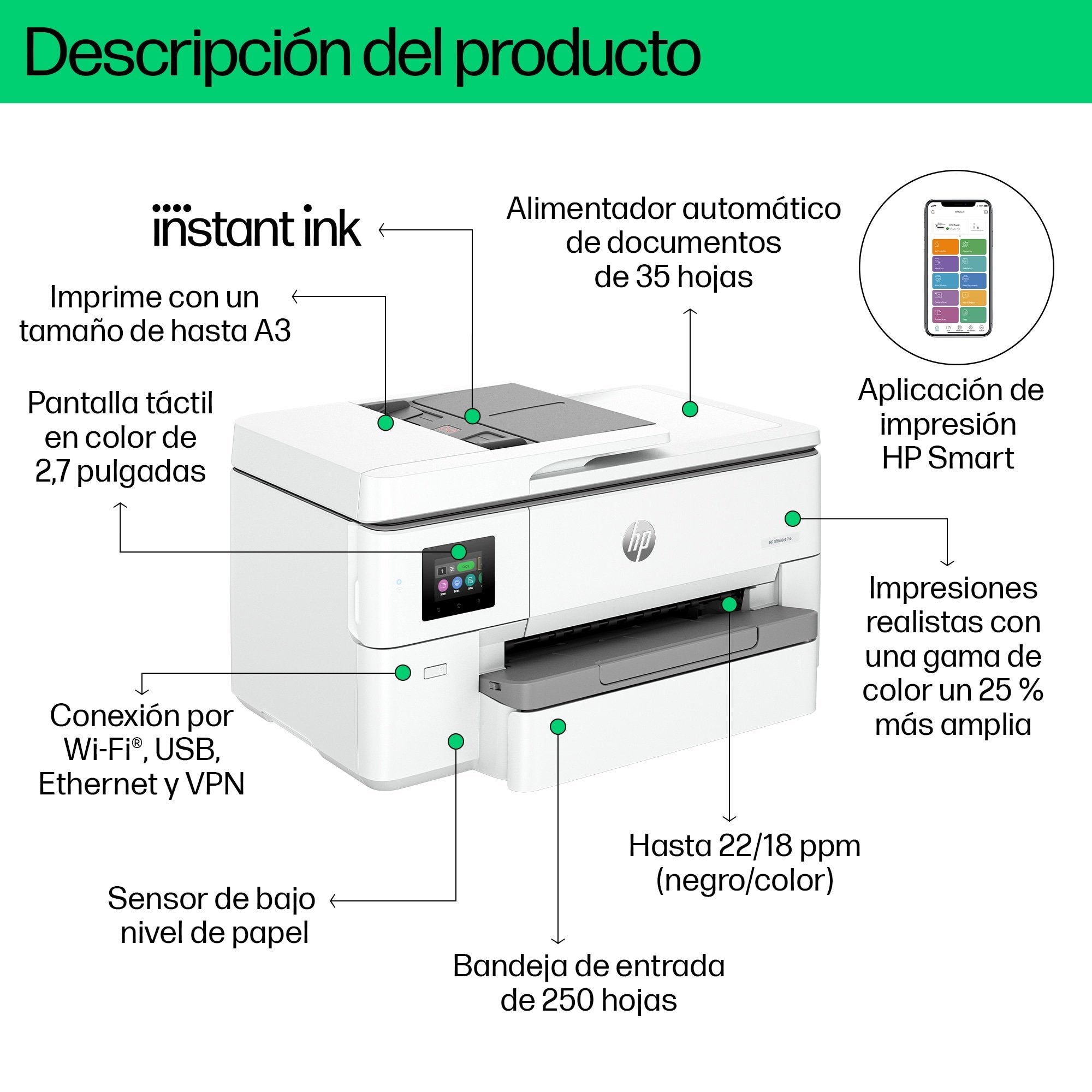 EAN 0196337488038 - HP OfficeJet Pro 9720e WF AiO Printer Inyección de tinta térmica A3 4800 x 1200 DPI 22 ppm Wifi imagen 5
