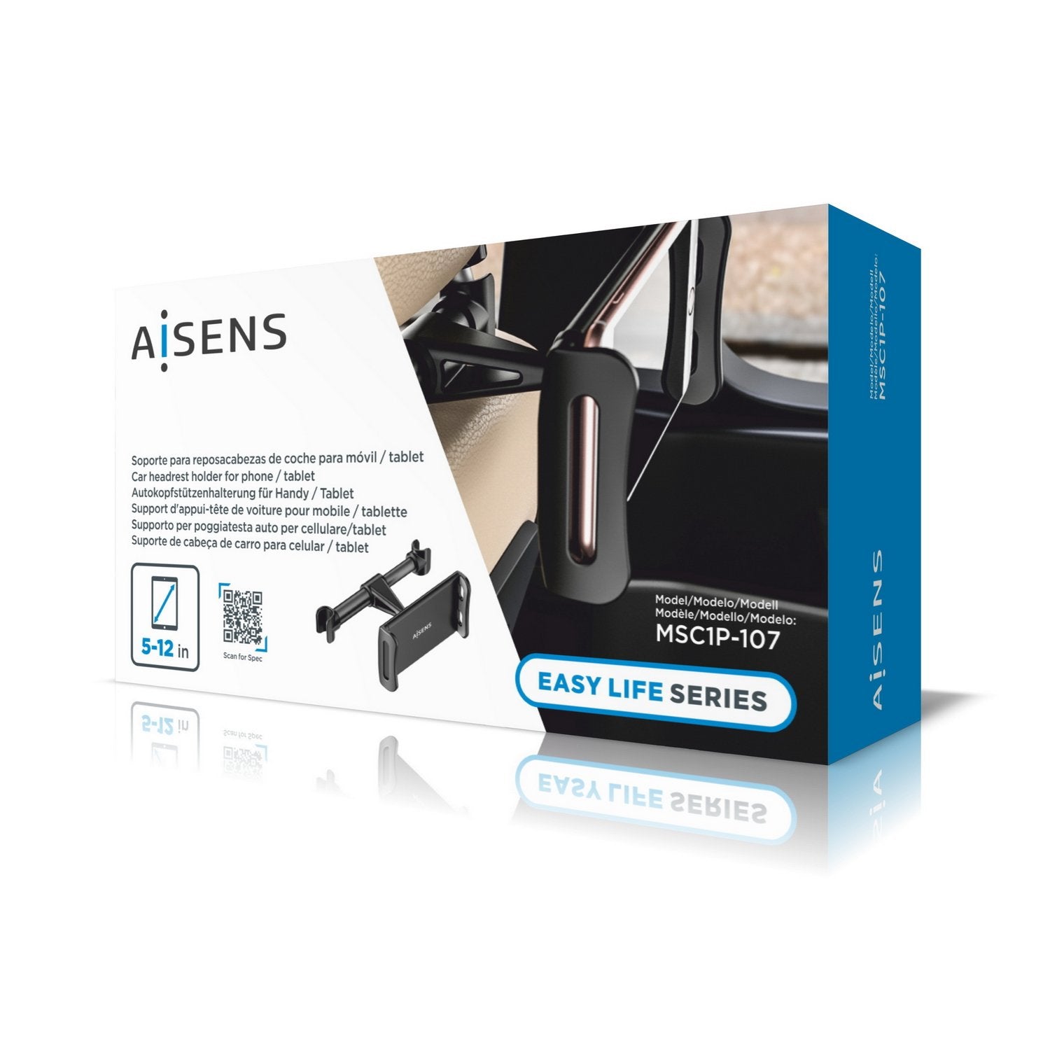 Aisens Soporte Coche Ajustable (1 Pivote) Para Reposacabezas Para Telefono / Tablet, Negro