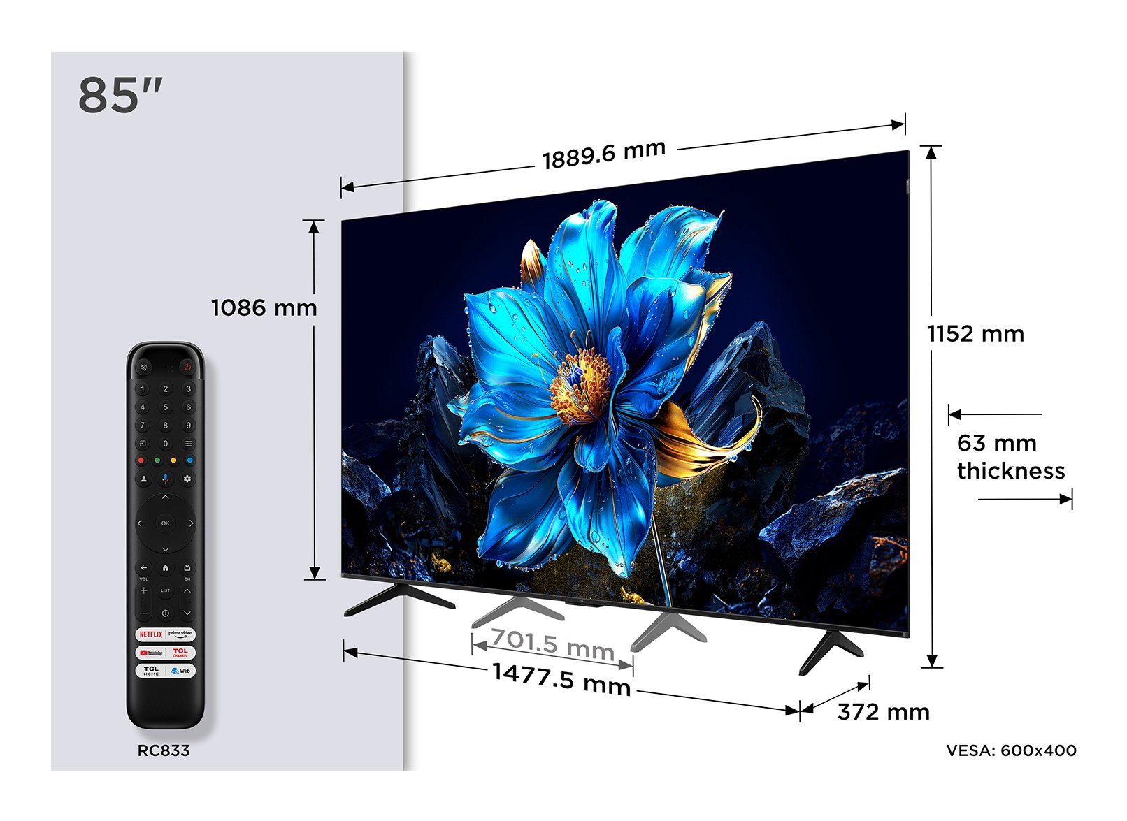 EAN 5901292525903 - TCL P7K 85P7K Televisor 2,16 m (85") 4K Ultra HD Smart TV Wifi Metálico 450 cd / m² imagen 1