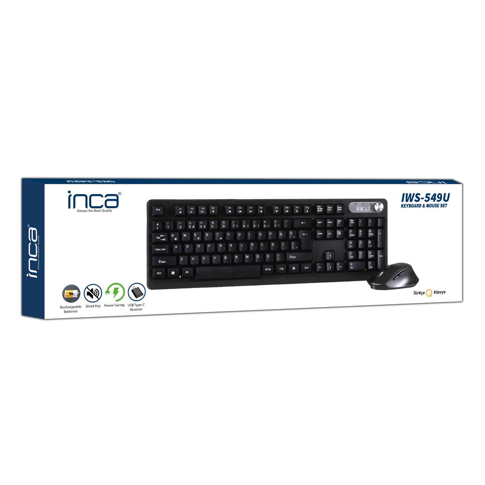 Teclado Turco + Ratón Inca Iws-549u Rf Inalámbrica + Usb Qwerty Negro