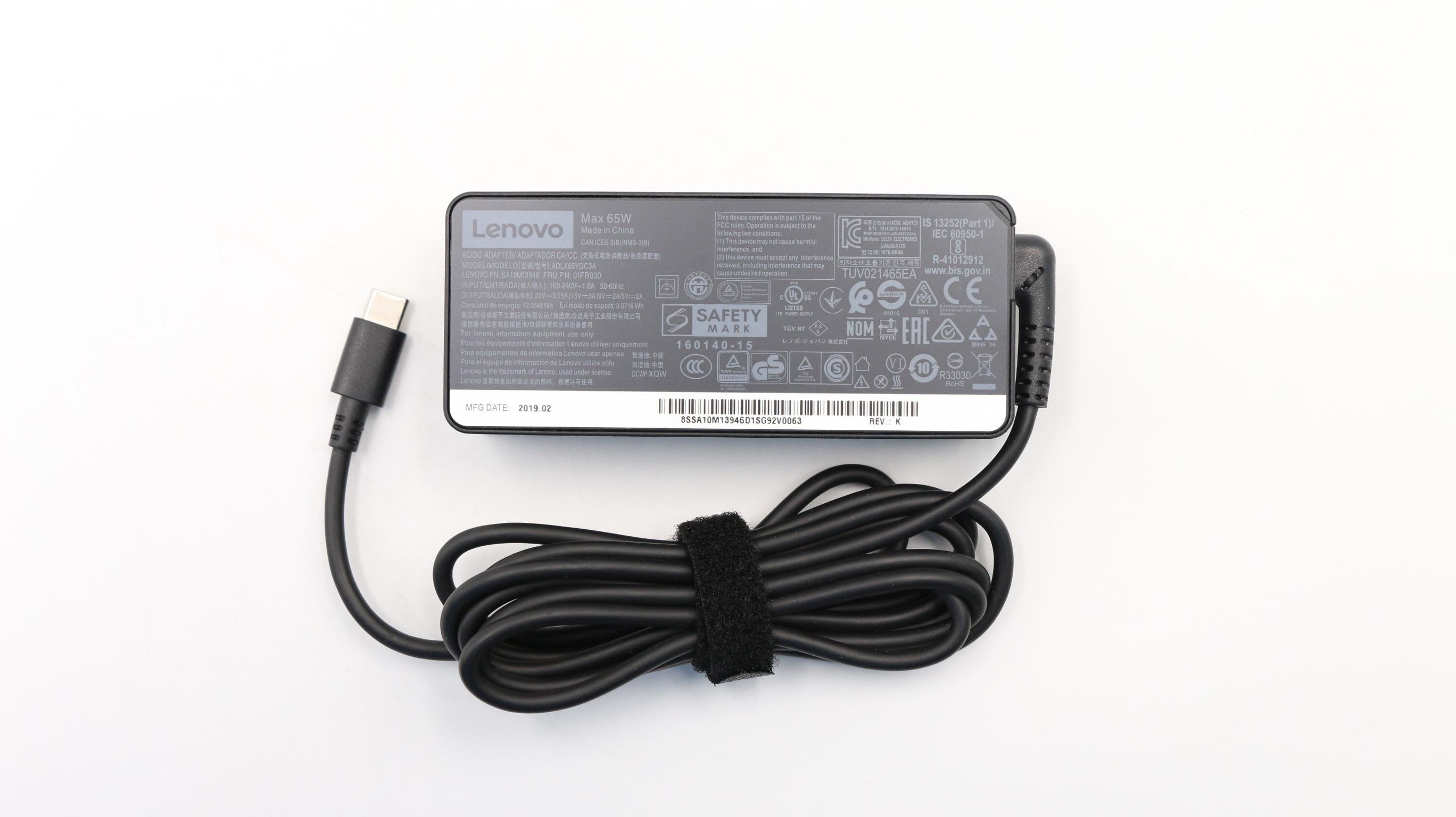 Lenovo 01fr030 Cargador 65 W Negro