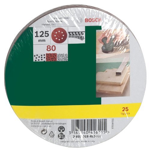 Juego De Hojas De Lija Bosch Excéntricas, Ø 125 Mm, K80 (25 Piezas, Para Lijadoras Excéntricas) K80 2607019493