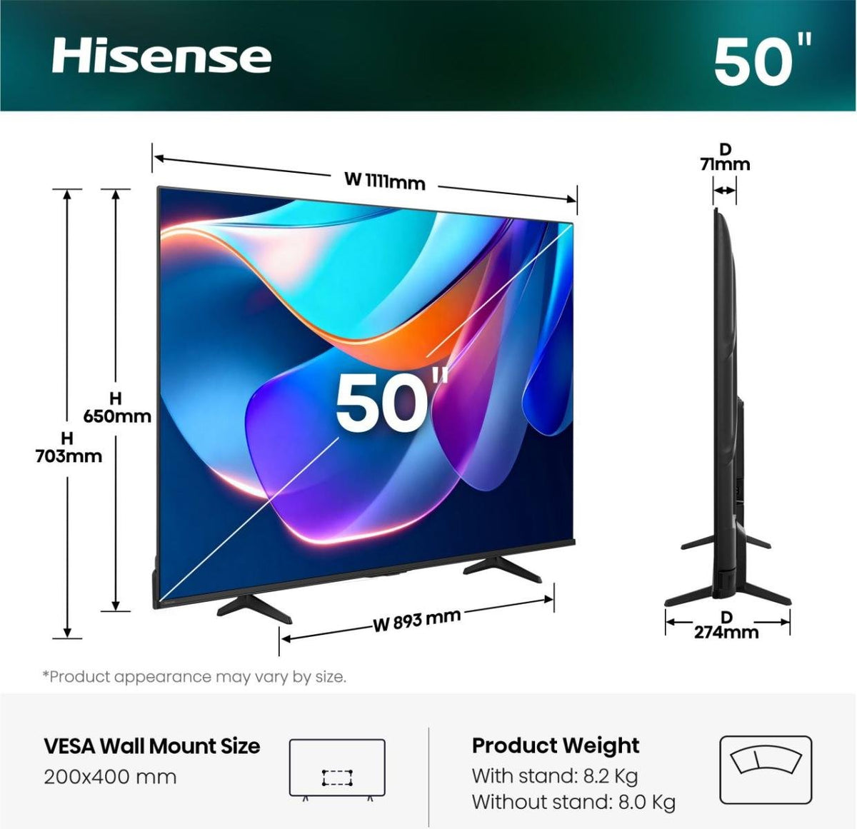 EAN 6942351430263 - Hisense 50A6S 127 cm (50") 4K Ultra HD Smart TV Wifi Negro imagen 2