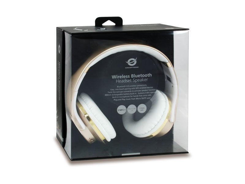 Conceptronic Auriculares Bluetooth Con Funcion Altavoz Manos Libres Reproduce Desde Microsd Color Oro