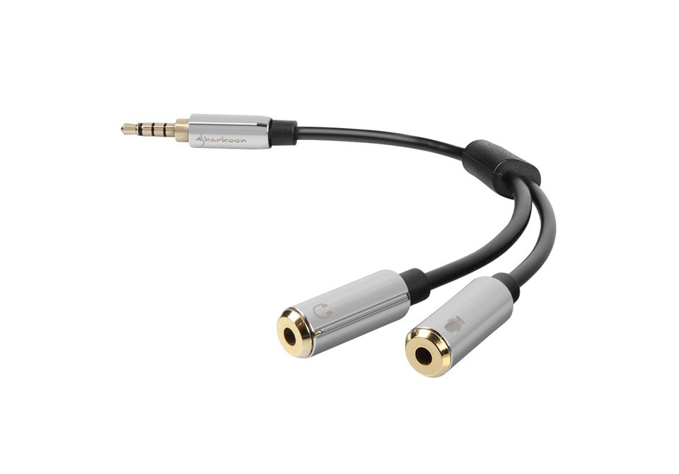 EAN 4044951019632 - Sharkoon 0.12m, 3.5mm/2x3.5mm cable de audio 0,12 m 3,5mm Negro, Plata imagen 1