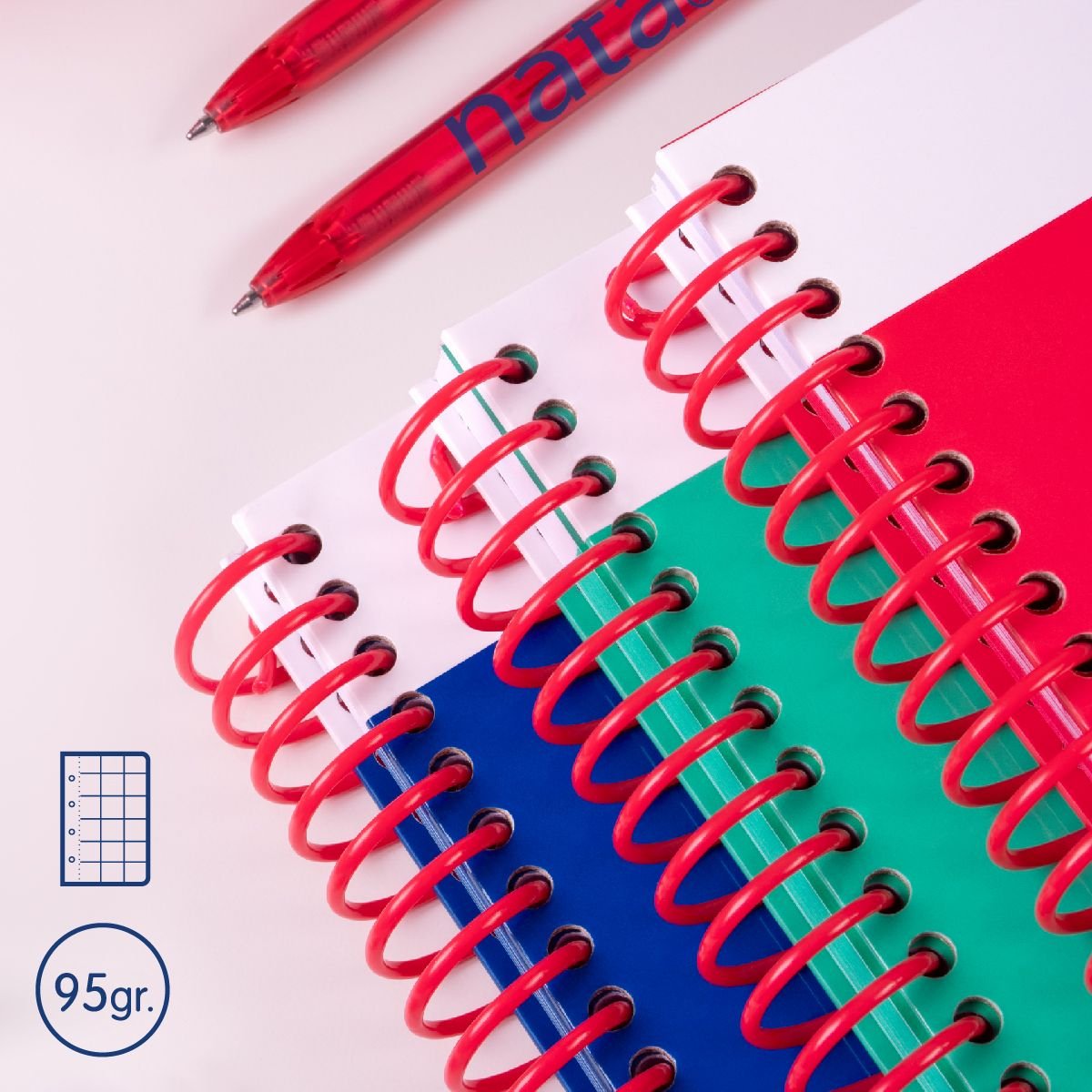 Milan Cuaderno Espiral A4 80h 95gr 5x5mm Tapa Dura Colección Nata® 624 Since 1918 Rosa