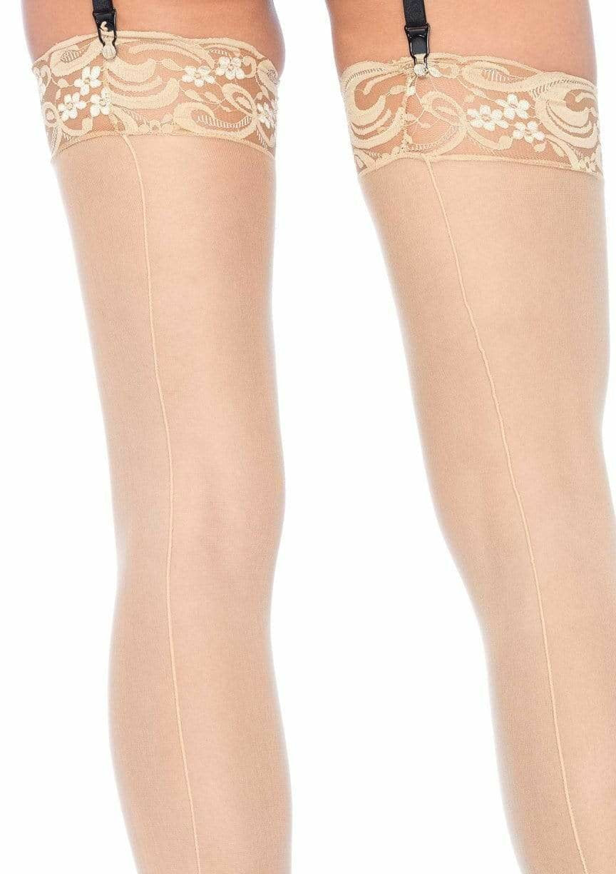 Leg Avenue - Medias Con Costura Trasera Y Liga Encaje Nude