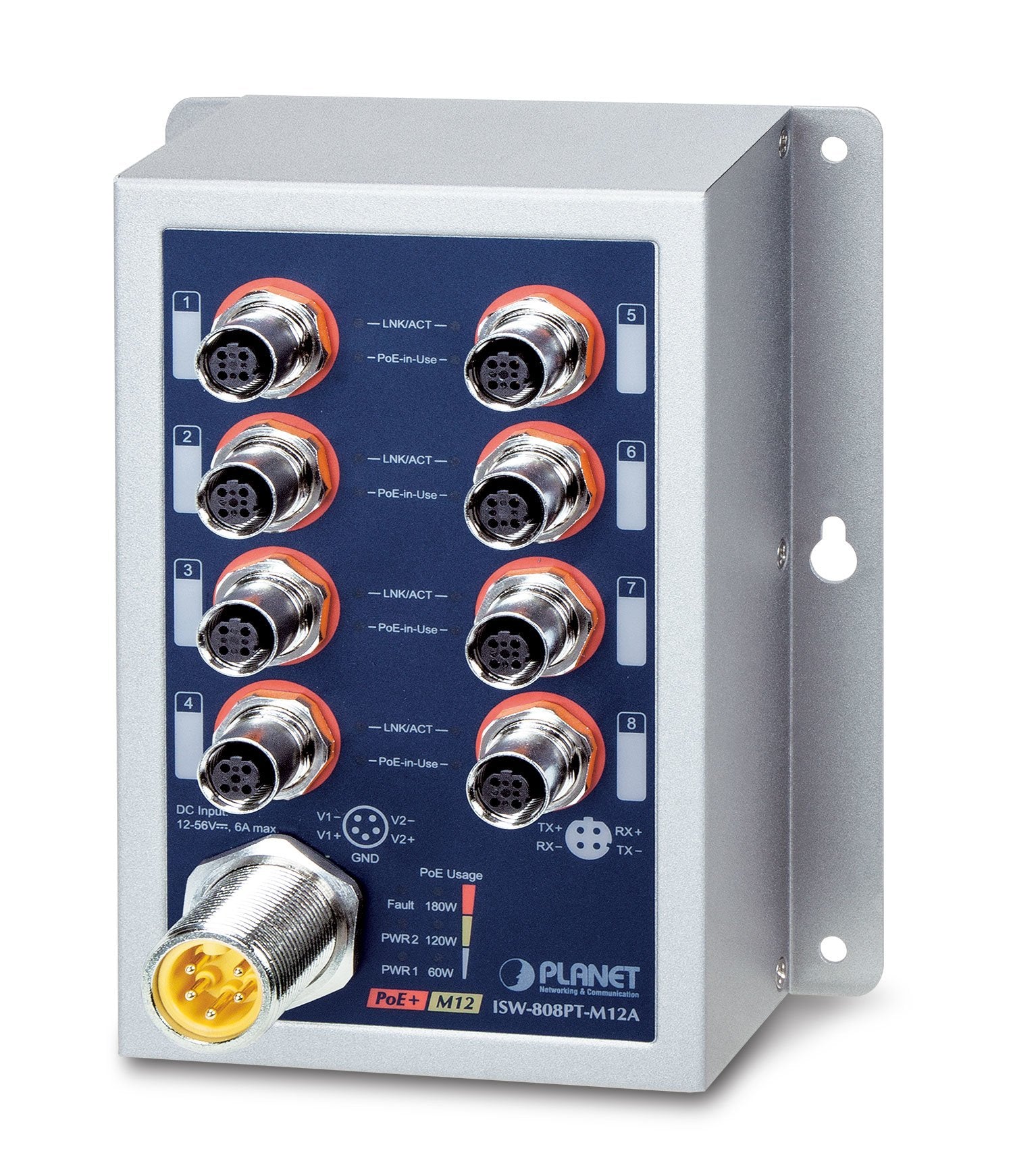 EAN 4711605284936 - PLANET IP50 Ind 8-P 10/100TX M12 No administrado Energía sobre Ethernet (PoE) Azul, Gris imagen 1