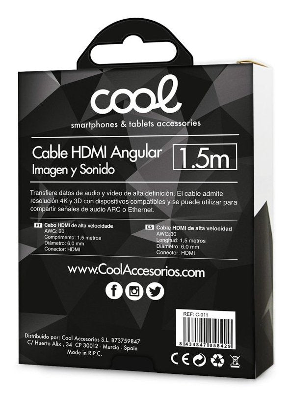 Cool Cable Hdmi A Hdmi Audio-Video (1.5 Metros) Angular Ultra 4k