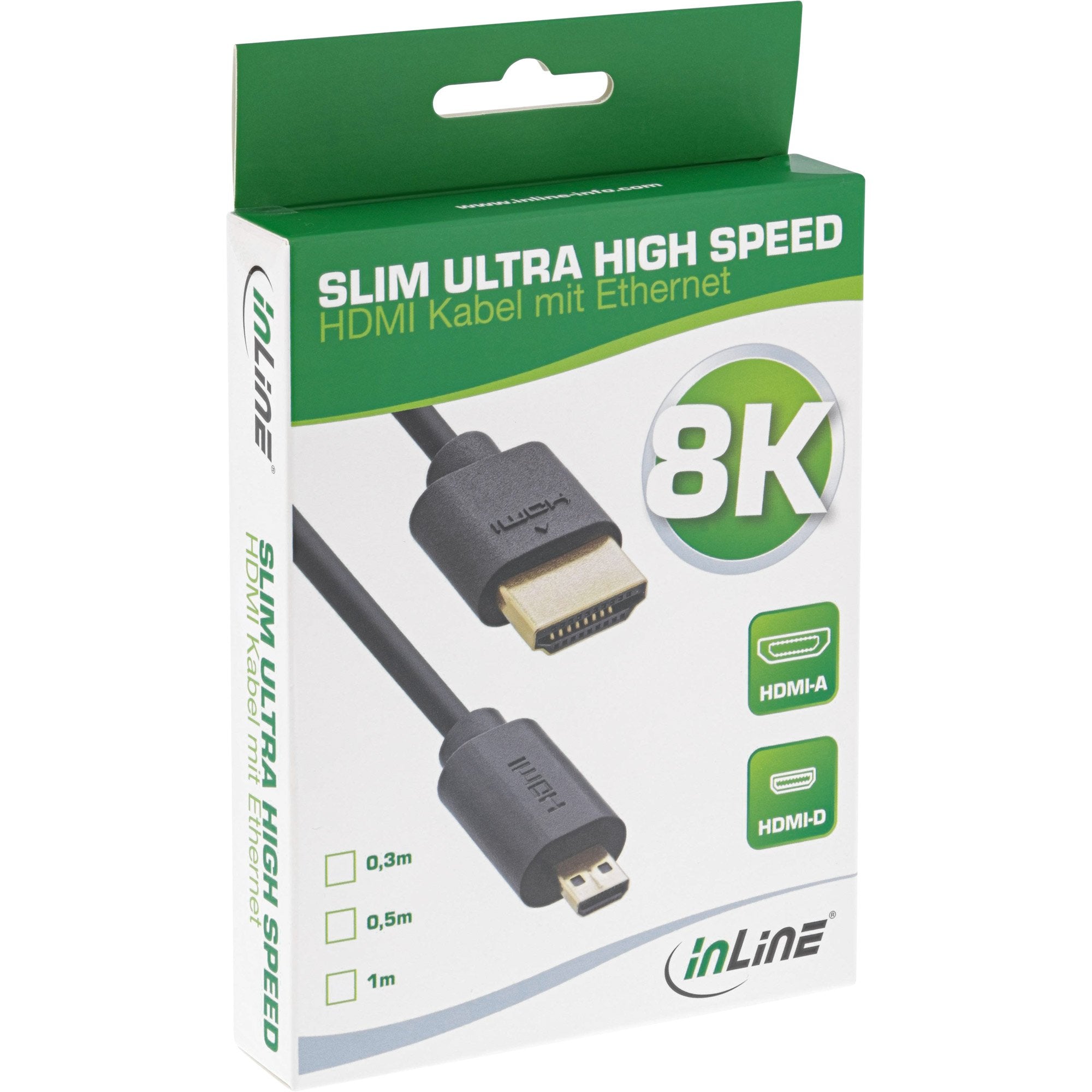 Inline Cable Slim Ultra High Speed Hdmi Am/Dm (Micro) 8k4k Negro 0,5 M