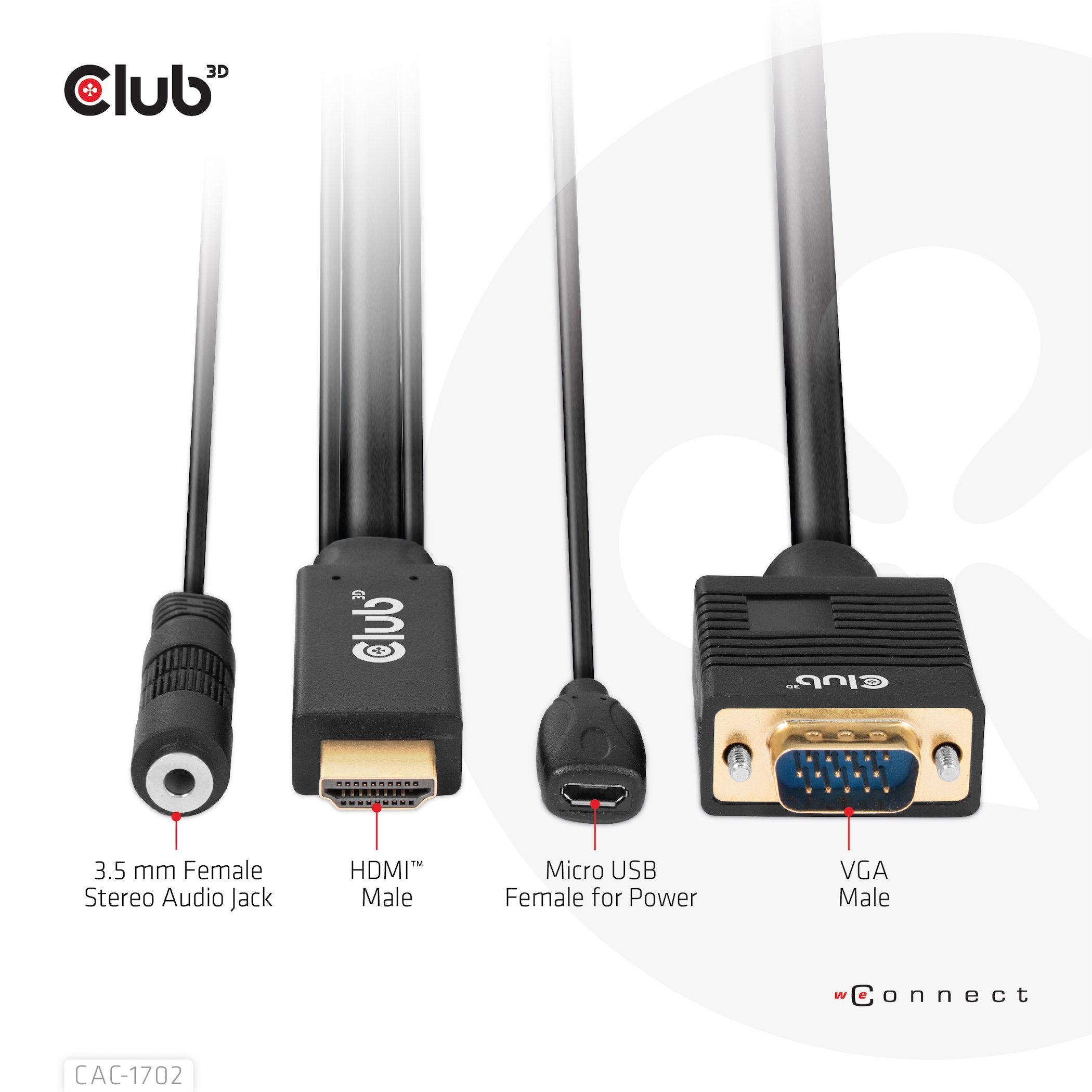 Cable Club3d Toma Hdmi+Micro Usb > Vga+3.5mm 2m Macho/Hembra Minorista