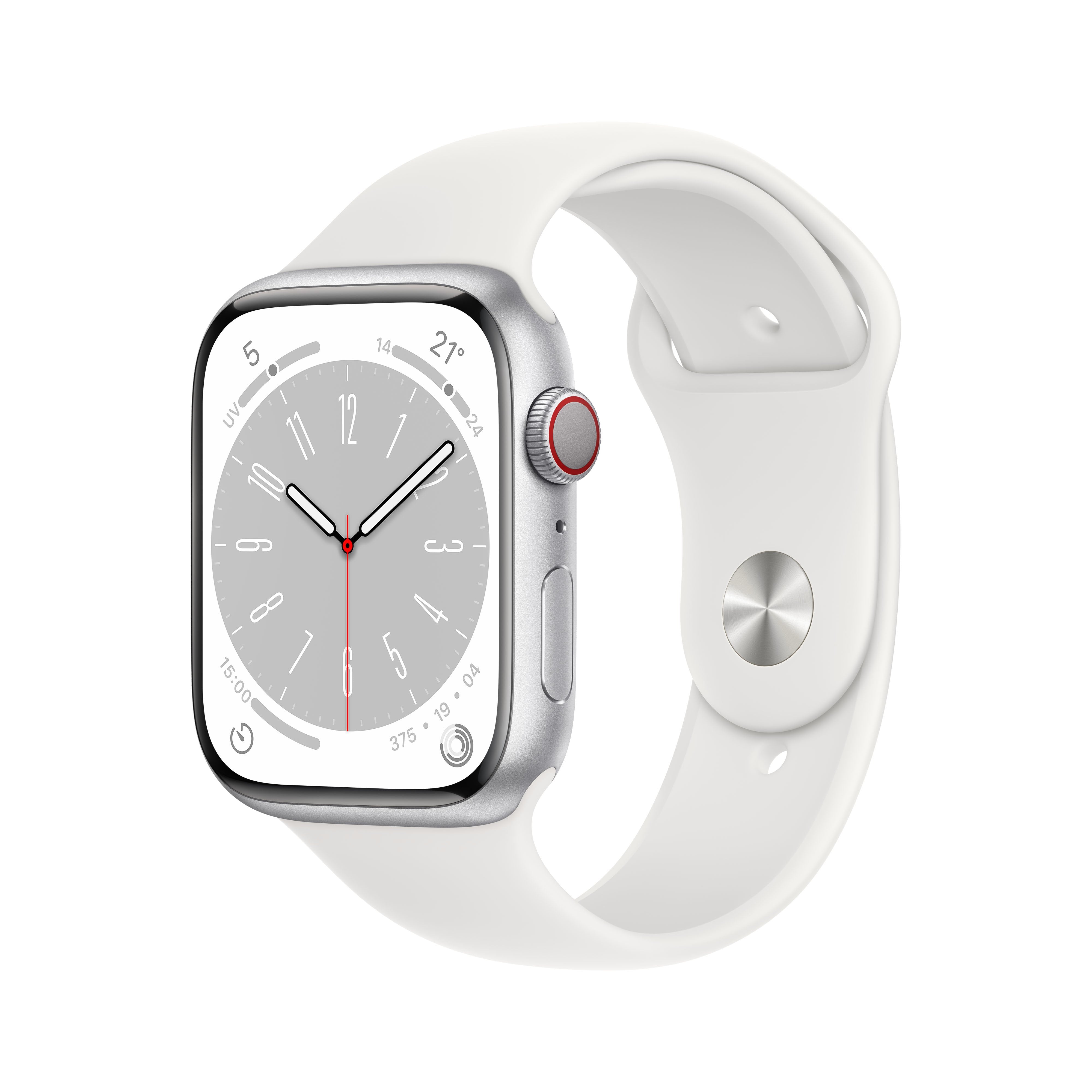 Apple Watch Series 8 Gps Cellular 45mm Caja De Aluminio Plata Correa Deportiva Blanca